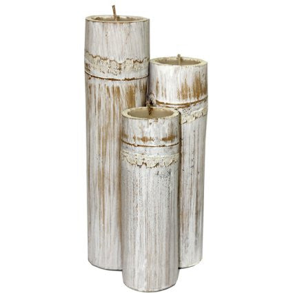 Set of 3 Bamboo Candles - Whitewash