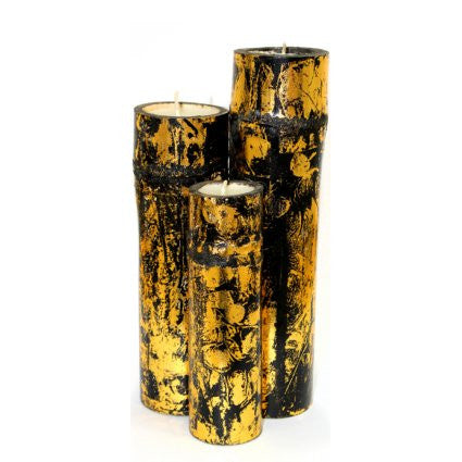 Set of 3 Bamboo Candles - Gold