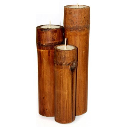Set of 3 Bamboo Candles - Dark Brown