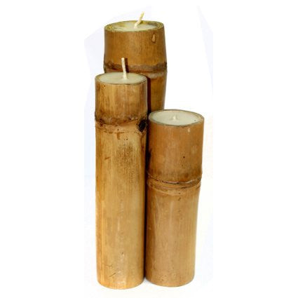 Set of 3 Bamboo Candles - Natural