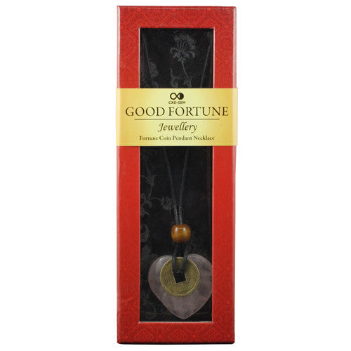 Good Fortune Necklace - Heart - Rose Qtz