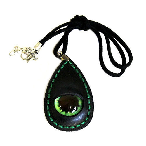 Mystical Eyeball Necklace - Black Teardrop - Green Eye