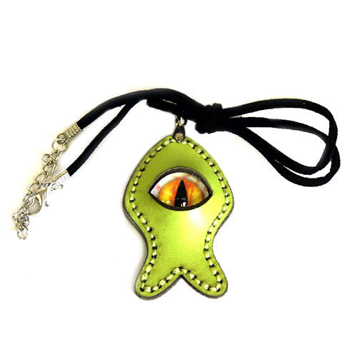 Mystical Eyeball Necklace - Lime Fish - Amber Eye
