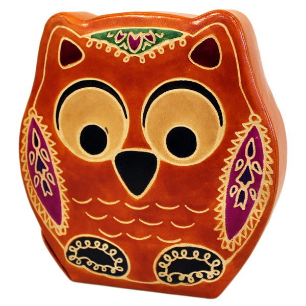Leather Money Box - Lrg Brown Owl