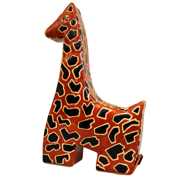 Leather Money Box - Lrg Orange Giraffe