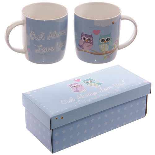 Bone China Double Mugs Love Owls Gift Set