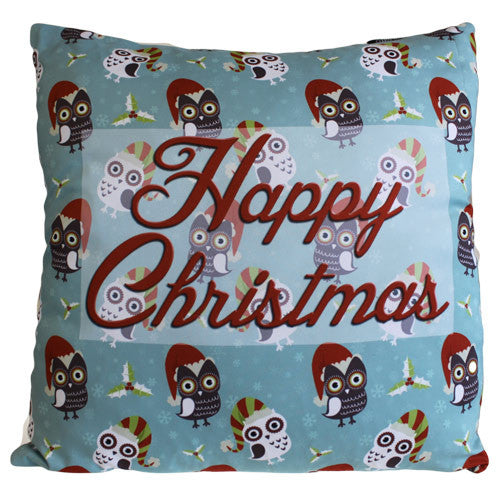 Art Cushion Cover - Happy Christmas Many Owls