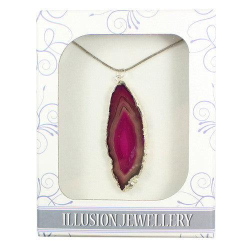Silver Plated Agate Pendant - Pink