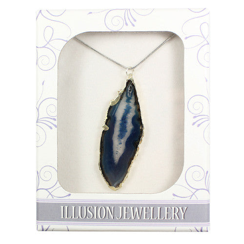 Silver Plated Agate Pendant - Blue