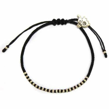Black Waxed & Silver Elephant Bracelet