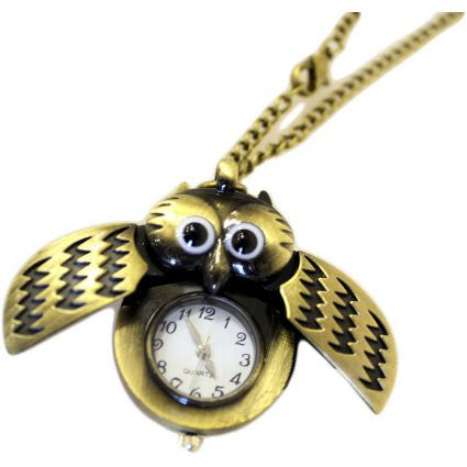 Steampunk Pendant - Winged Owl Clock