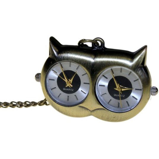 Steampunk Pendant - 2 time zones owl clock
