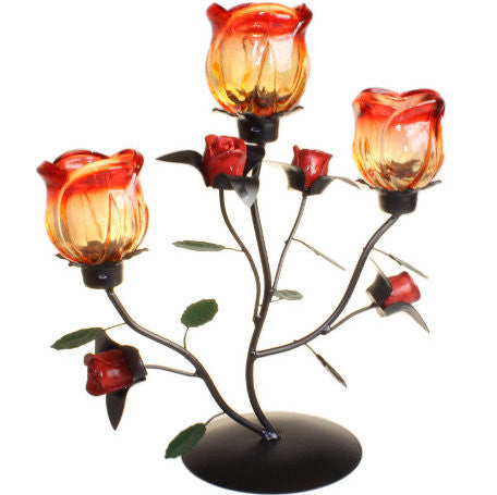 Triple Rose Standing Romantic Candle Holder