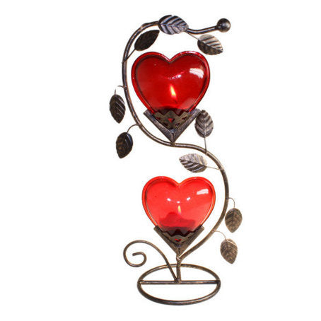 Double Big Heart Romantic Candle Holder