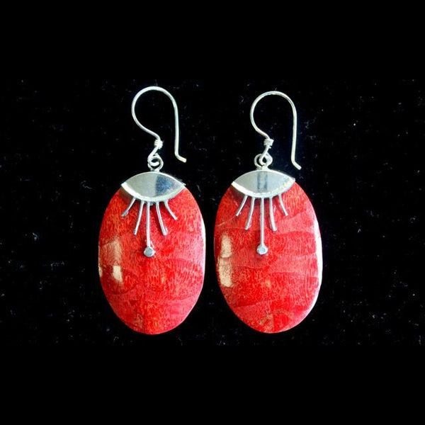 Oval Decor Coral Earrings