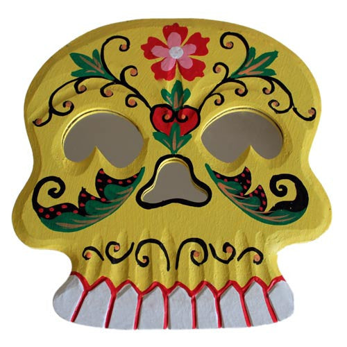 Floral Skull Mirror - Yellow