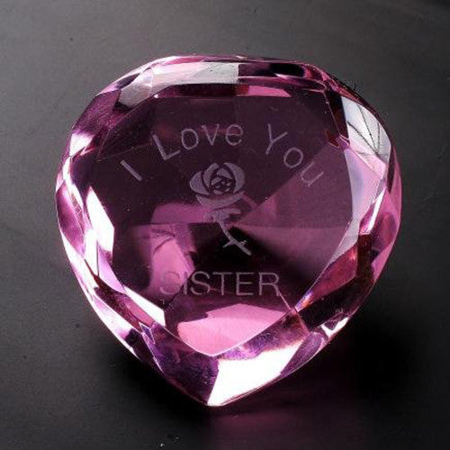 I Love You Sister & Rose Pink Crystal Heart