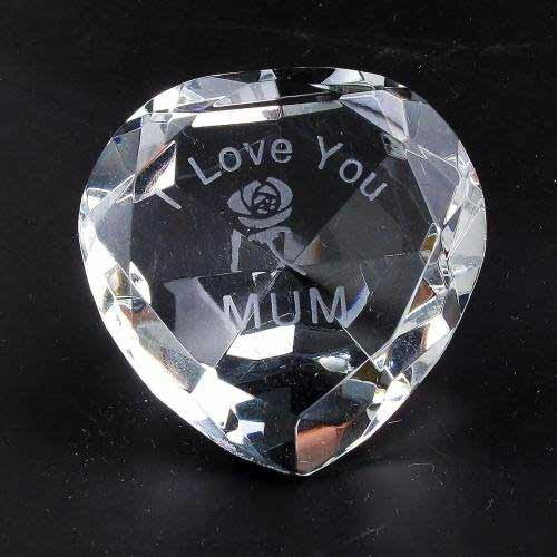 I Love You Mum & Rose Clear Crystal Heart