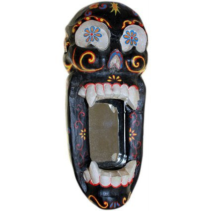 Arty Painted Skull Mirror - Black