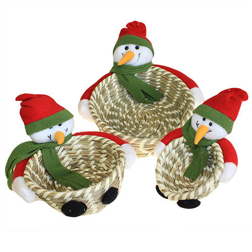 Set of 3 Watergrass Baskets - Snowman