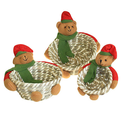 Set of 3 Watergrass Baskets - Christmas Teddies