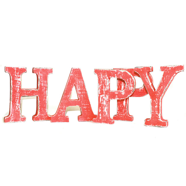 Shabby Chic Letters Red Wash - HAPPY